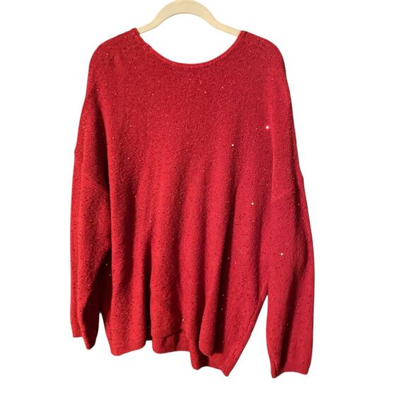 EVRI Red Sparkle Tunic V-Neck Sweater 2X Plus Size Cozy Knit Top - Picture 3 of 5